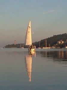 Reflections, Sailboat, Photograph by Margaret Mair