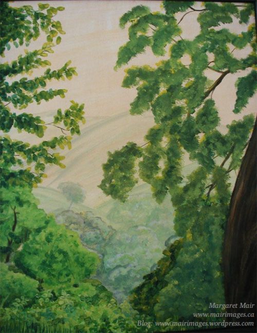 Pleasant Hill, Misty Morning, Margaret Mair, original art, sold.